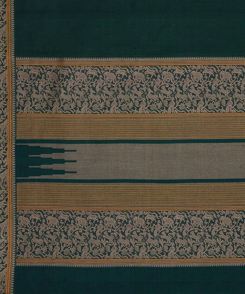 Dark green handloom kanchi cotton saree with lace vanasingaram border