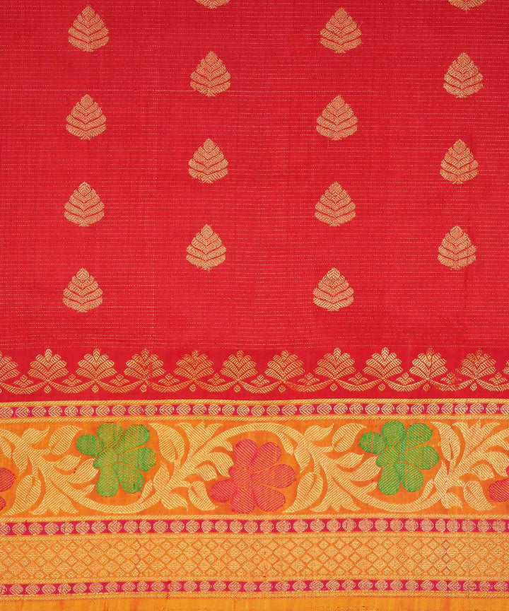 red golden handloom gadwal silk saree with jacquard border