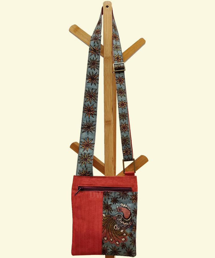 Orange with hand painted kalamkari sling bag