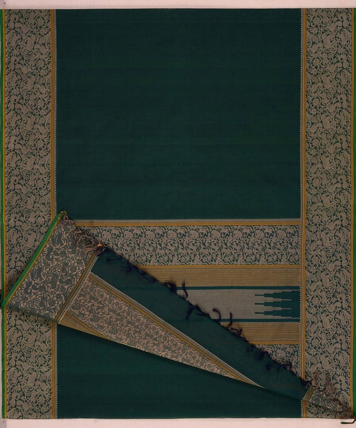 Dark green handloom kanchi cotton saree with lace vanasingaram border