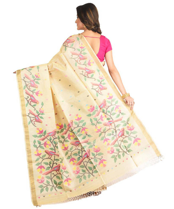 Resham shilpi bengal cream tasar saree with handwoven jamdani work