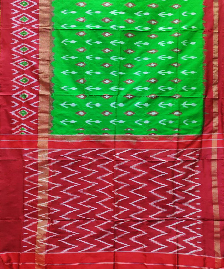 Green with red and red handloom ikat silk pochampally saree