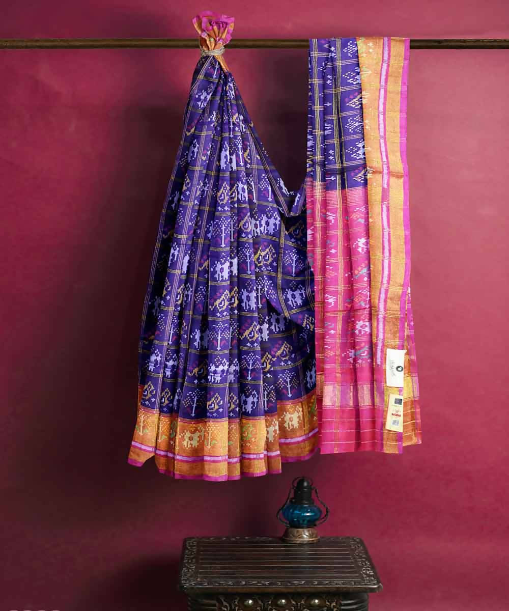 Purple pink handloom patola silk saree