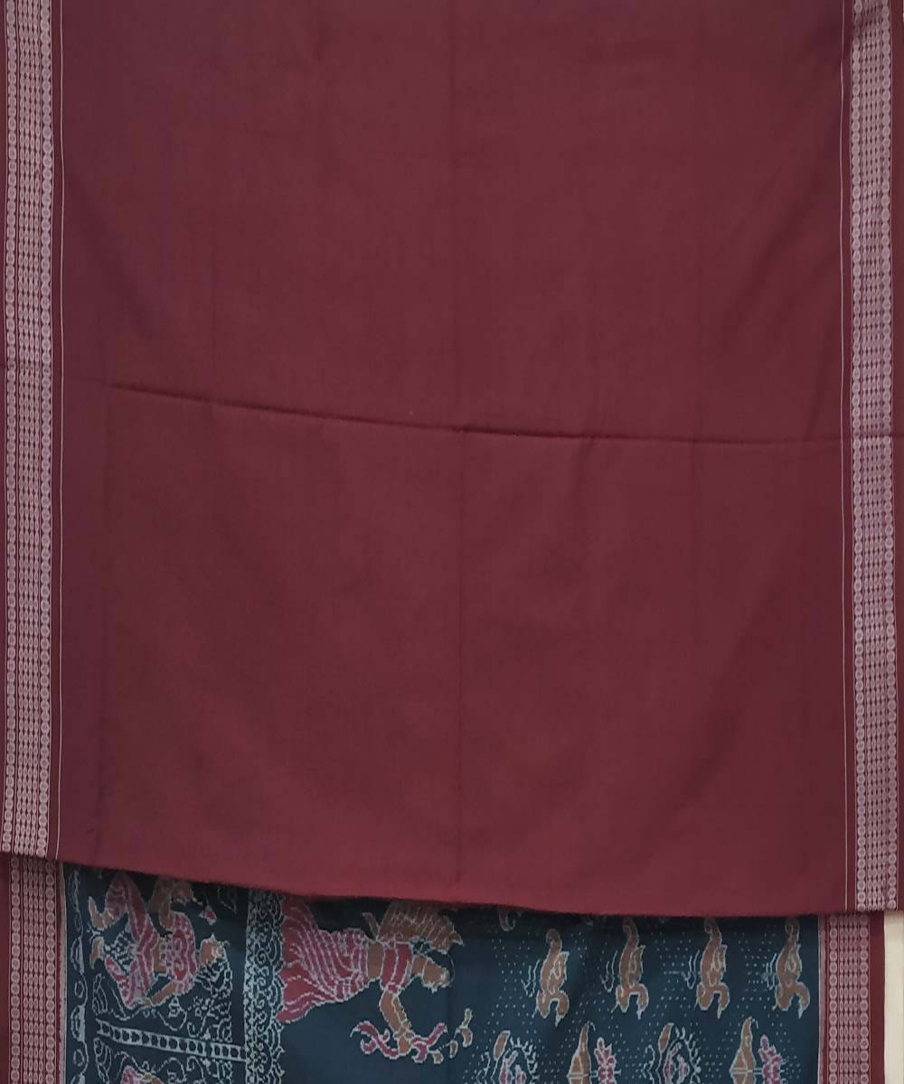 Black maroon handloom cotton ikat sambalpuri saree