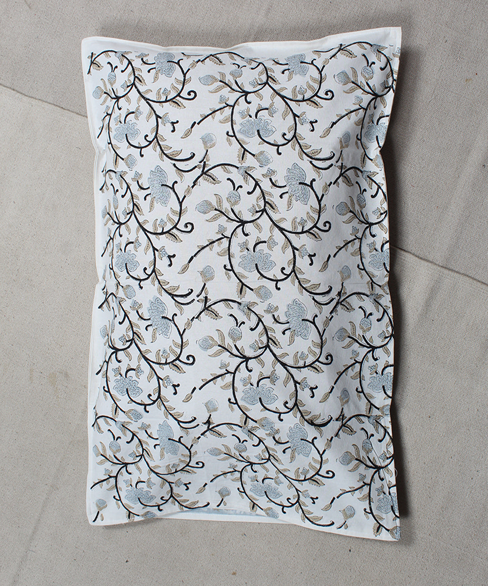 White grey cotton hand block print bedsheet