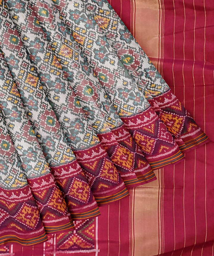 White pink handwoven patola silk saree