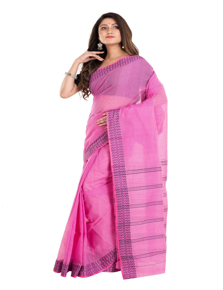 Light pink bengal dhaniakali cotton handloom saree