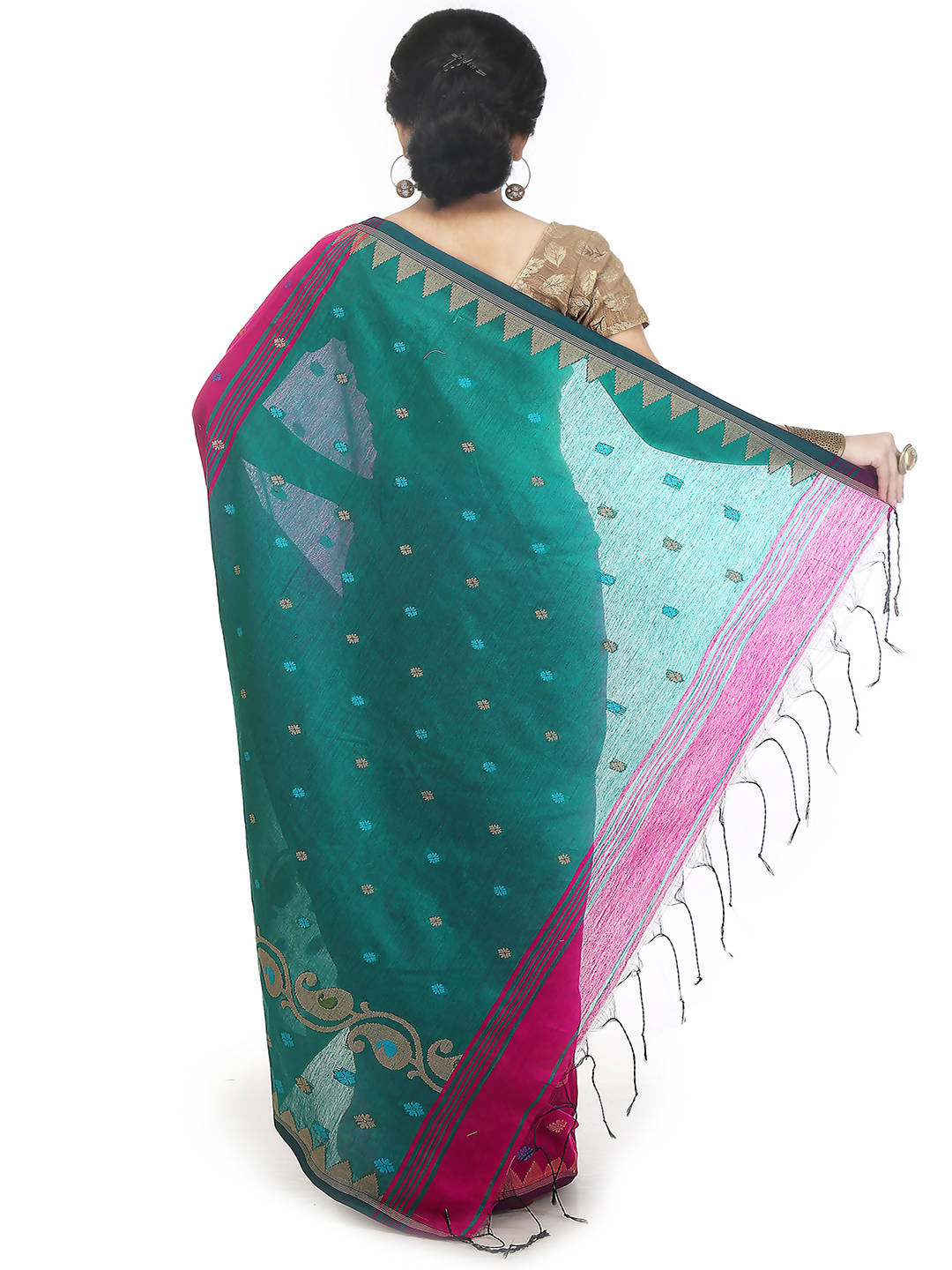 Pink raja bengal handloom extraweft work saree