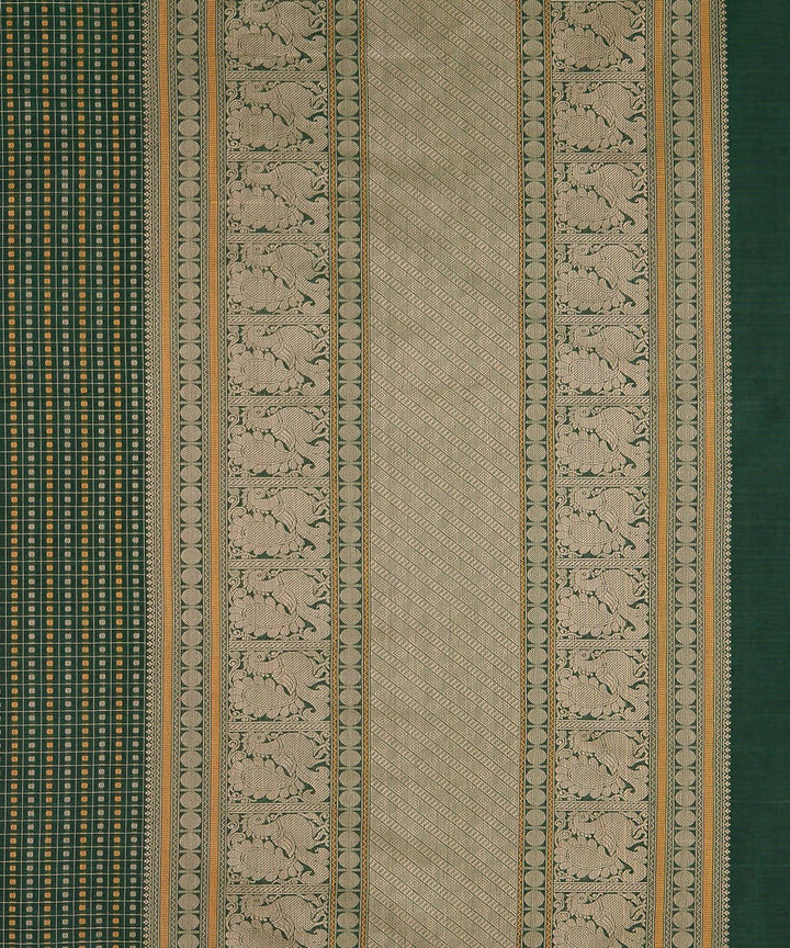 Dark green Handloom Kanchi lakshadeepam thread work cotton saree