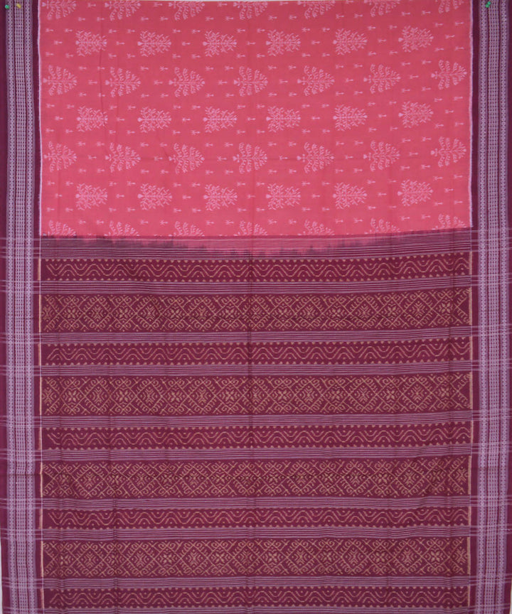 Light red handwoven cotton ikat sambalpuri saree