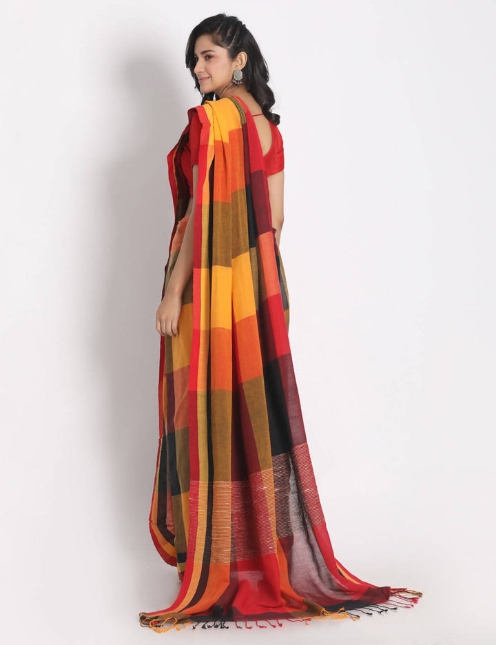 Multi colour handspun handwoven cotton saree