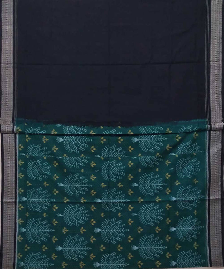 Deep green black handwoven sambalpuri ikat cotton saree