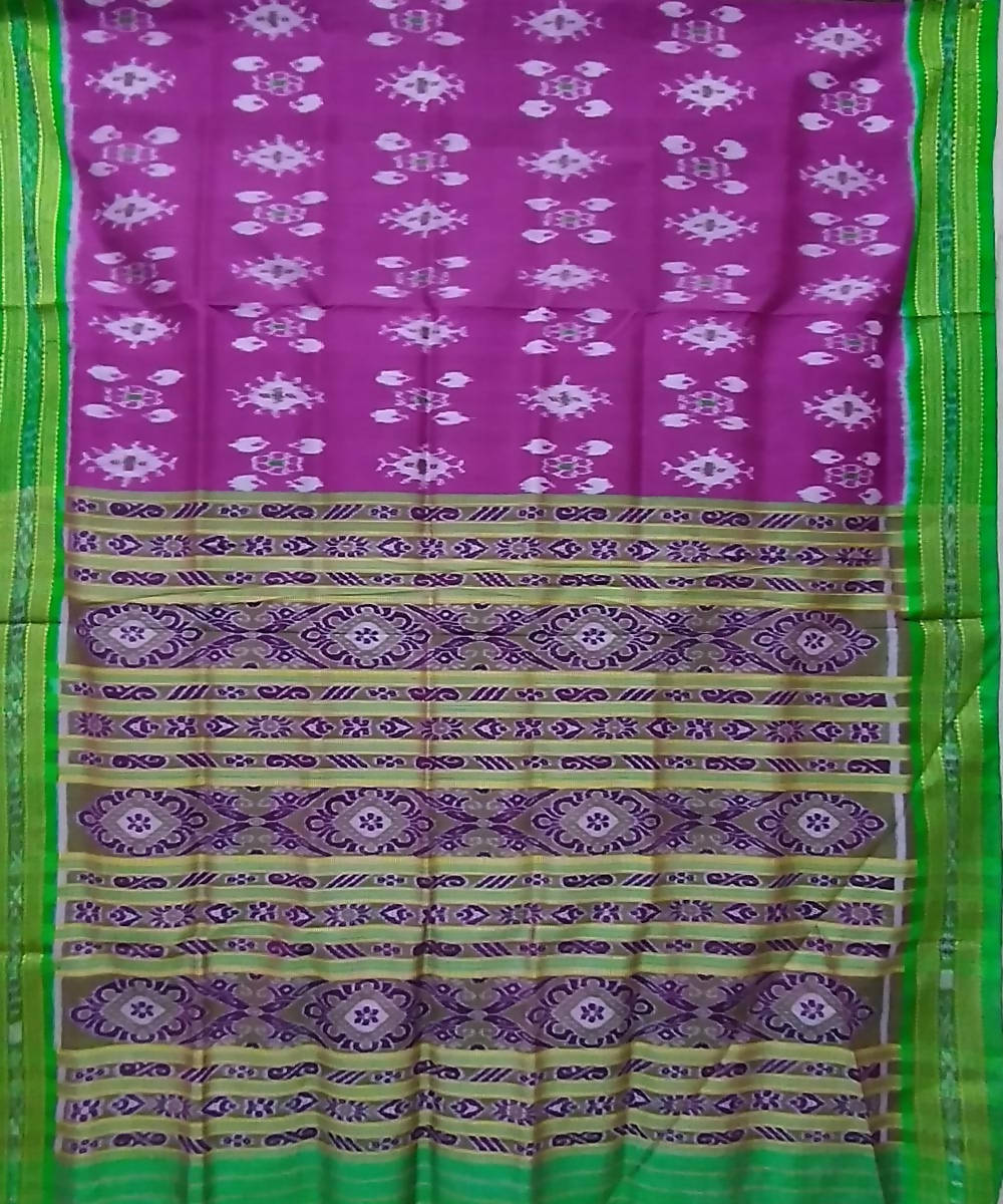 Violet green handwoven silk khandua saree