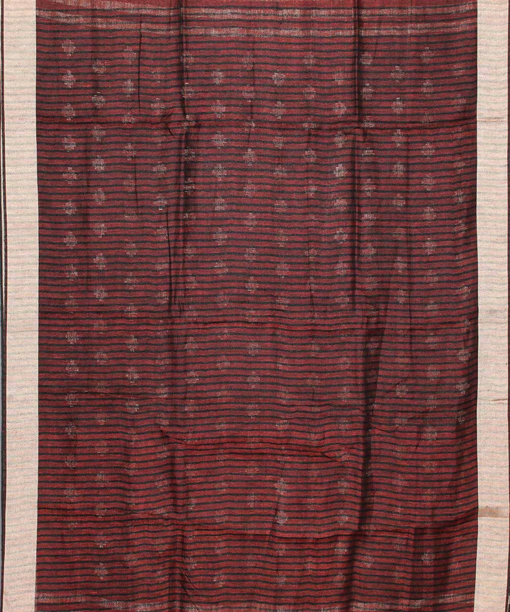 Maroon handwoven linen saree