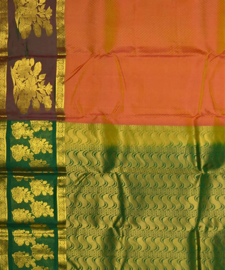 Orange Bottle Green Handloom Embossed Work Dharmavaram Silk Saree