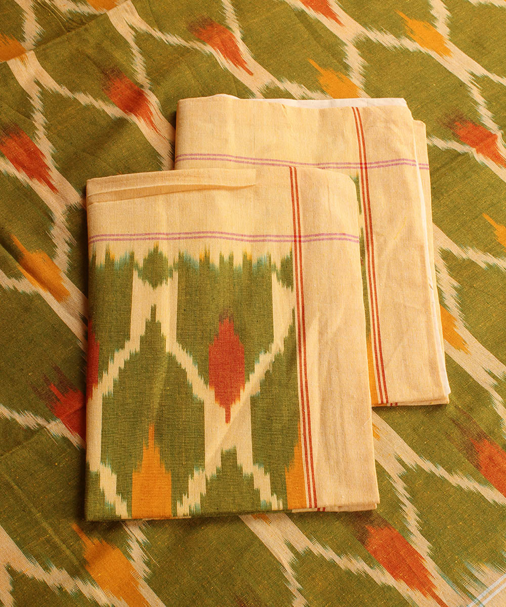 Olive green handwoven cotton pochampally ikat bedsheet