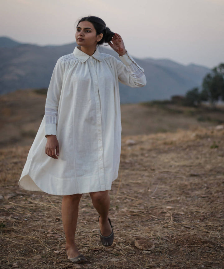 Cream white handcrafted cotton shirt dress