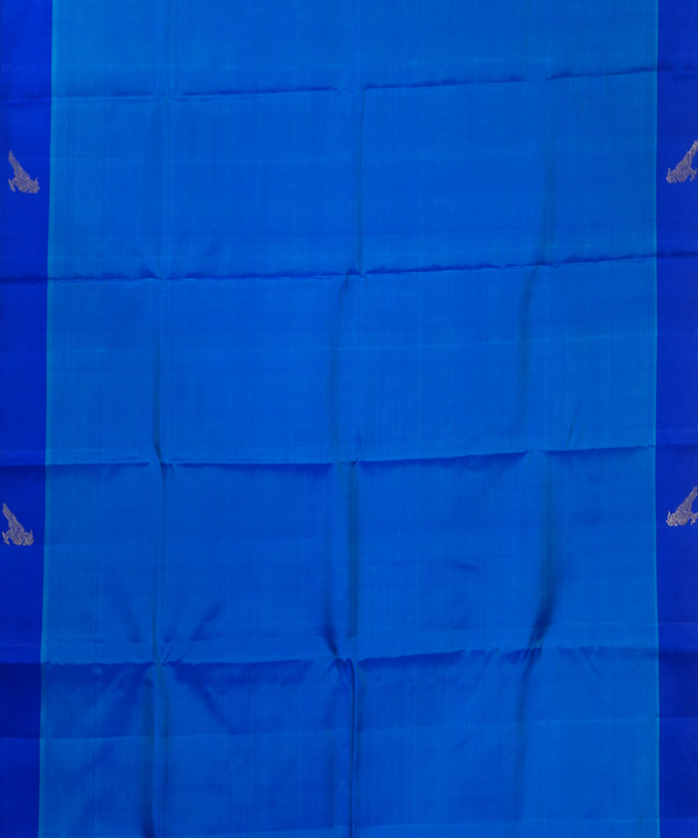 Kanchi Handwoven Sky and Navy Blue Silk Saree