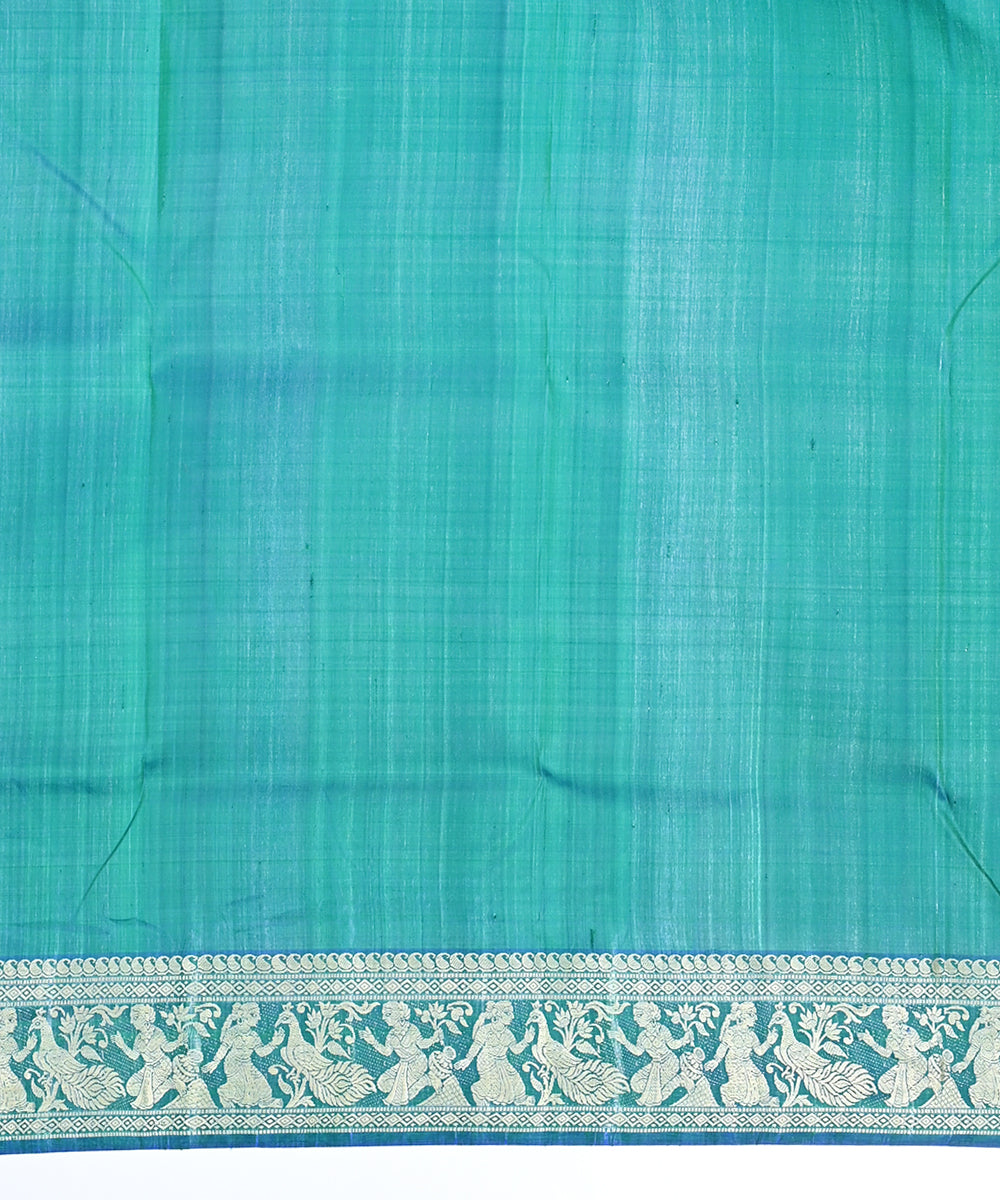 Blue green silver zari handwoven silk baluchari saree