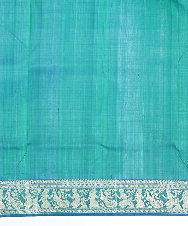Blue green silver zari handwoven silk baluchari saree