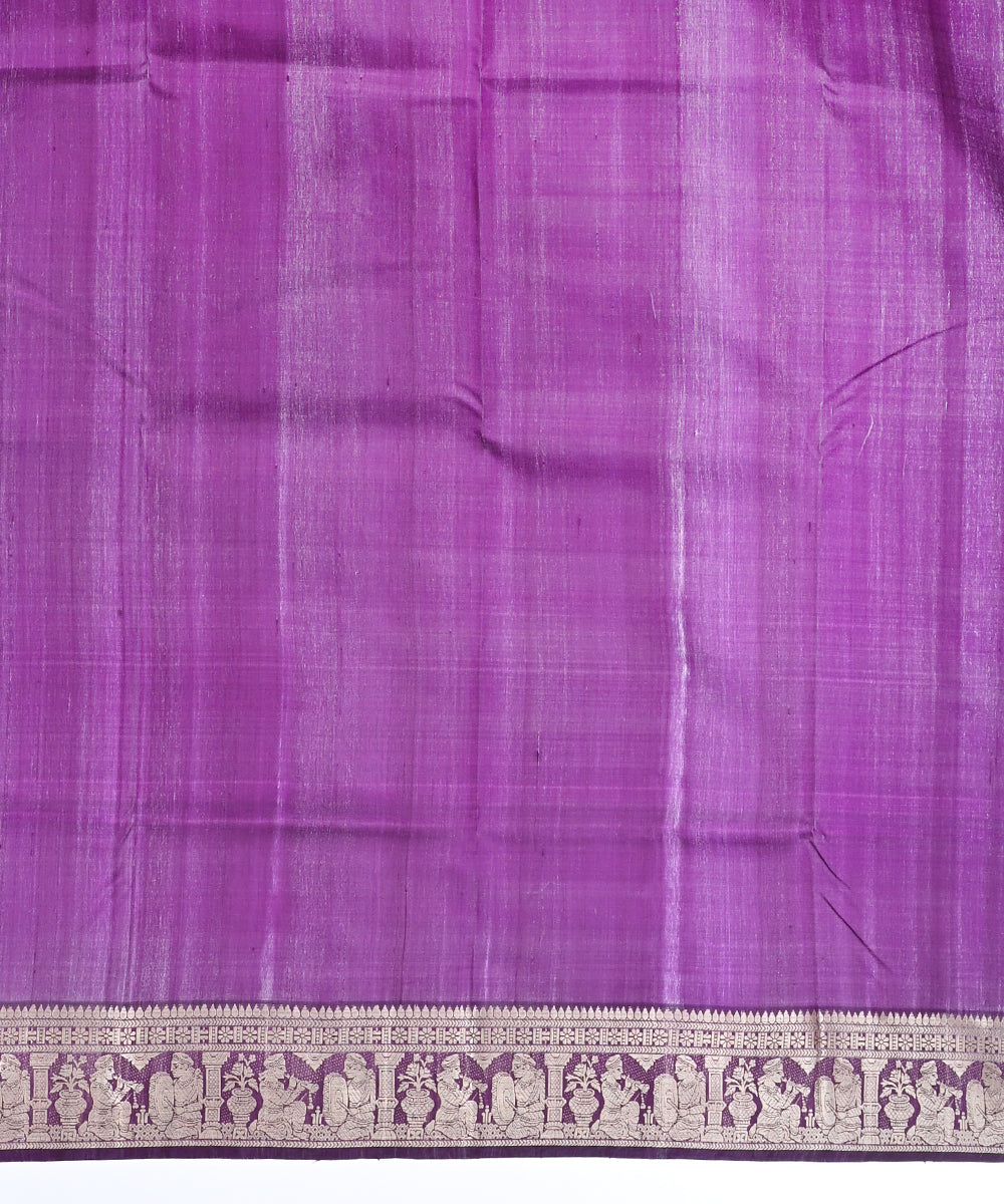 Violet silver zari handwoven silk baluchari saree