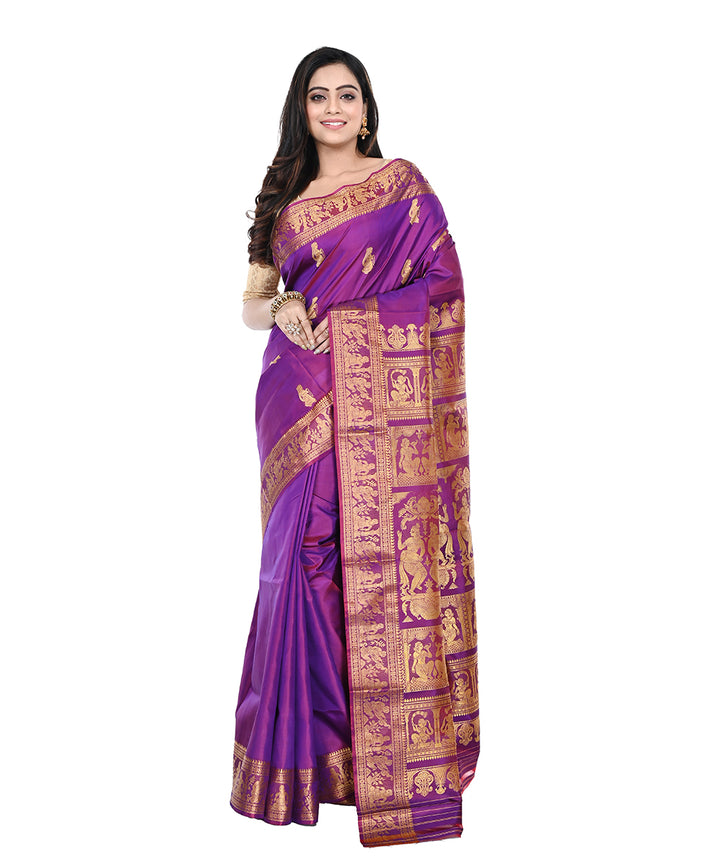 Purple golden zari handwoven silk baluchari saree
