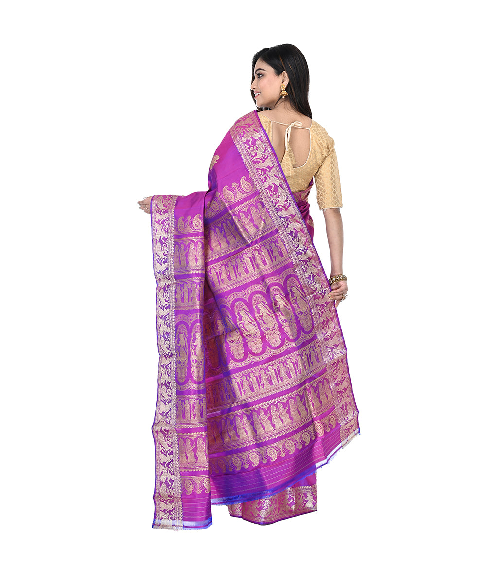 Purple silver zari handwoven silk baluchari saree