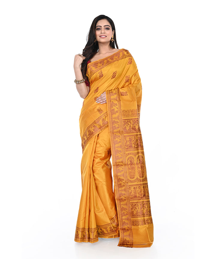 Mustard handwoven silk baluchari saree