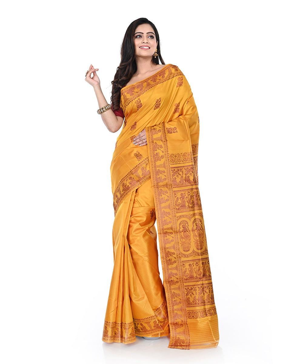 Mustard handwoven silk baluchari saree