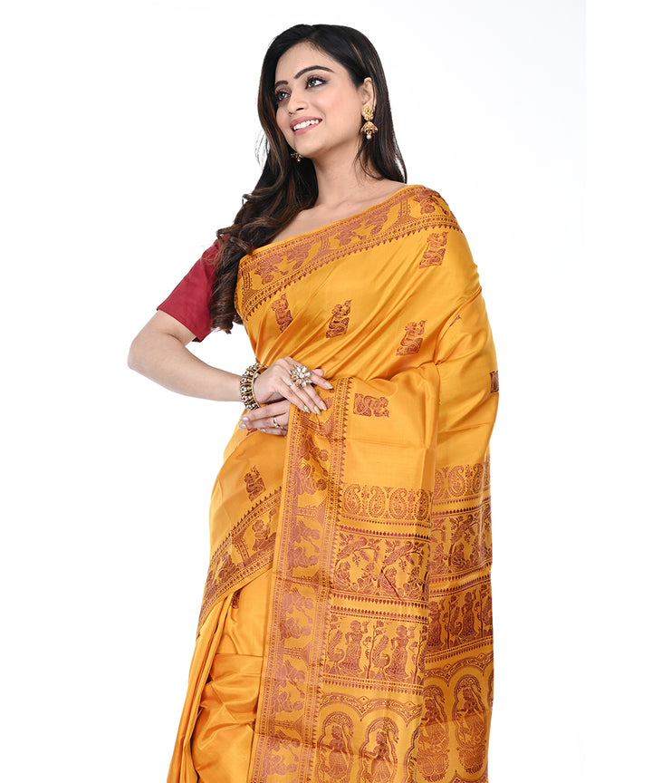 Mustard handwoven silk baluchari saree