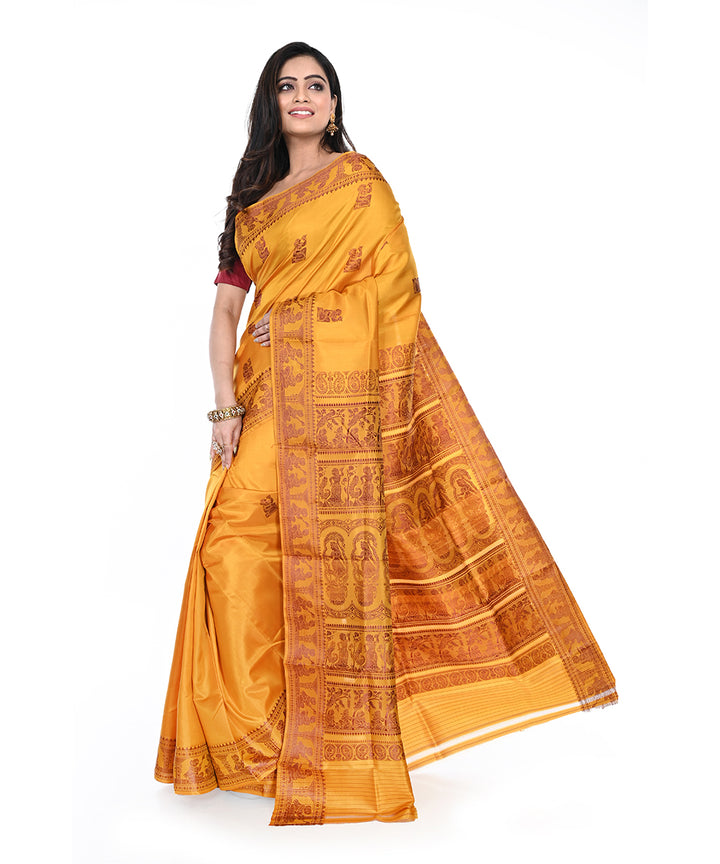 Mustard handwoven silk baluchari saree