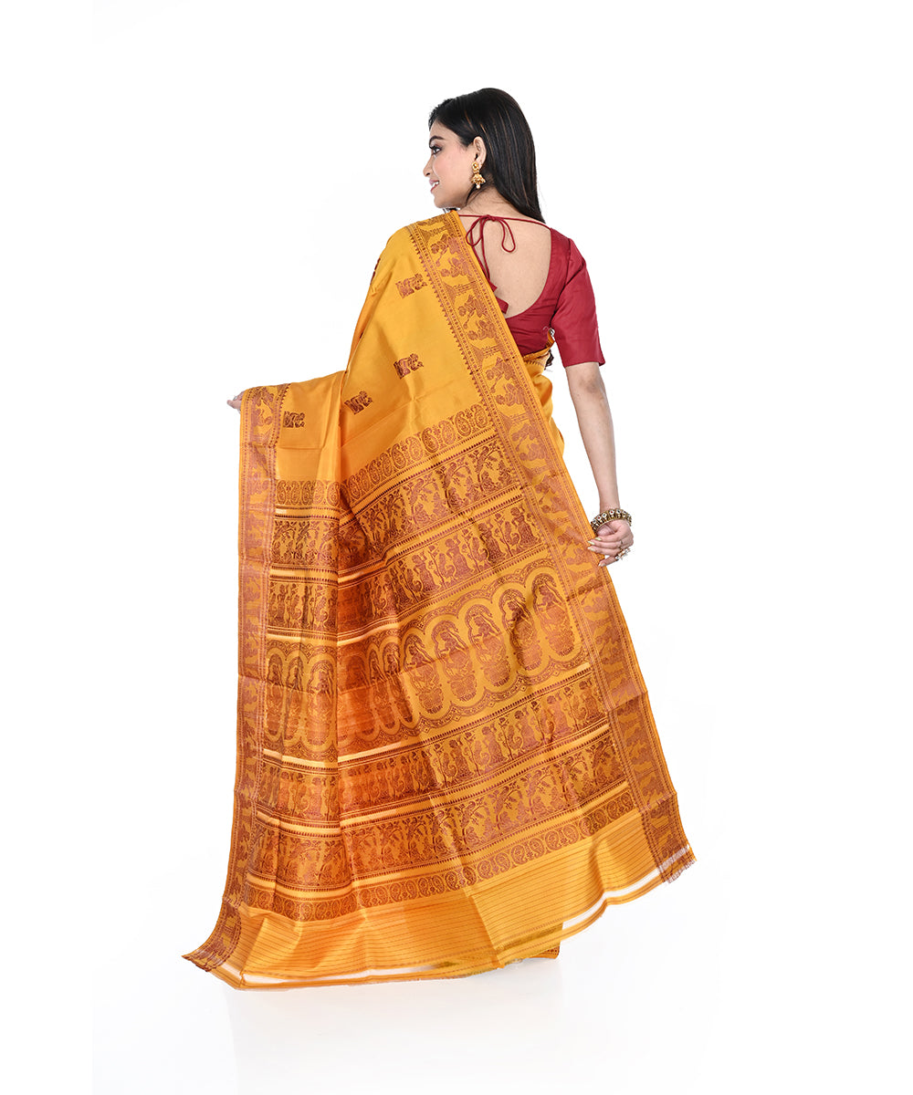 Mustard handwoven silk baluchari saree