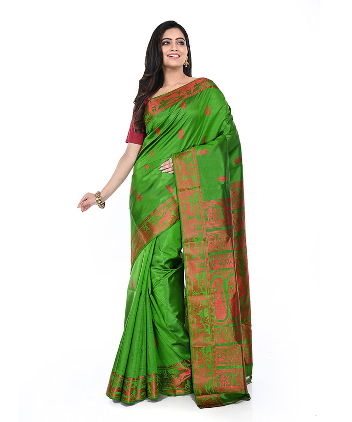 Green and red handwoven silk baluchari saree