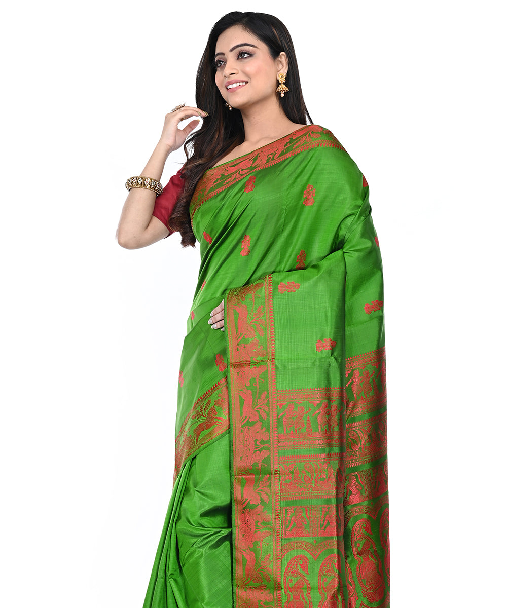 Green and red handwoven silk baluchari saree