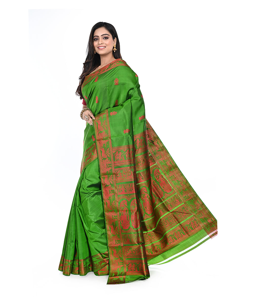 Green and red handwoven silk baluchari saree