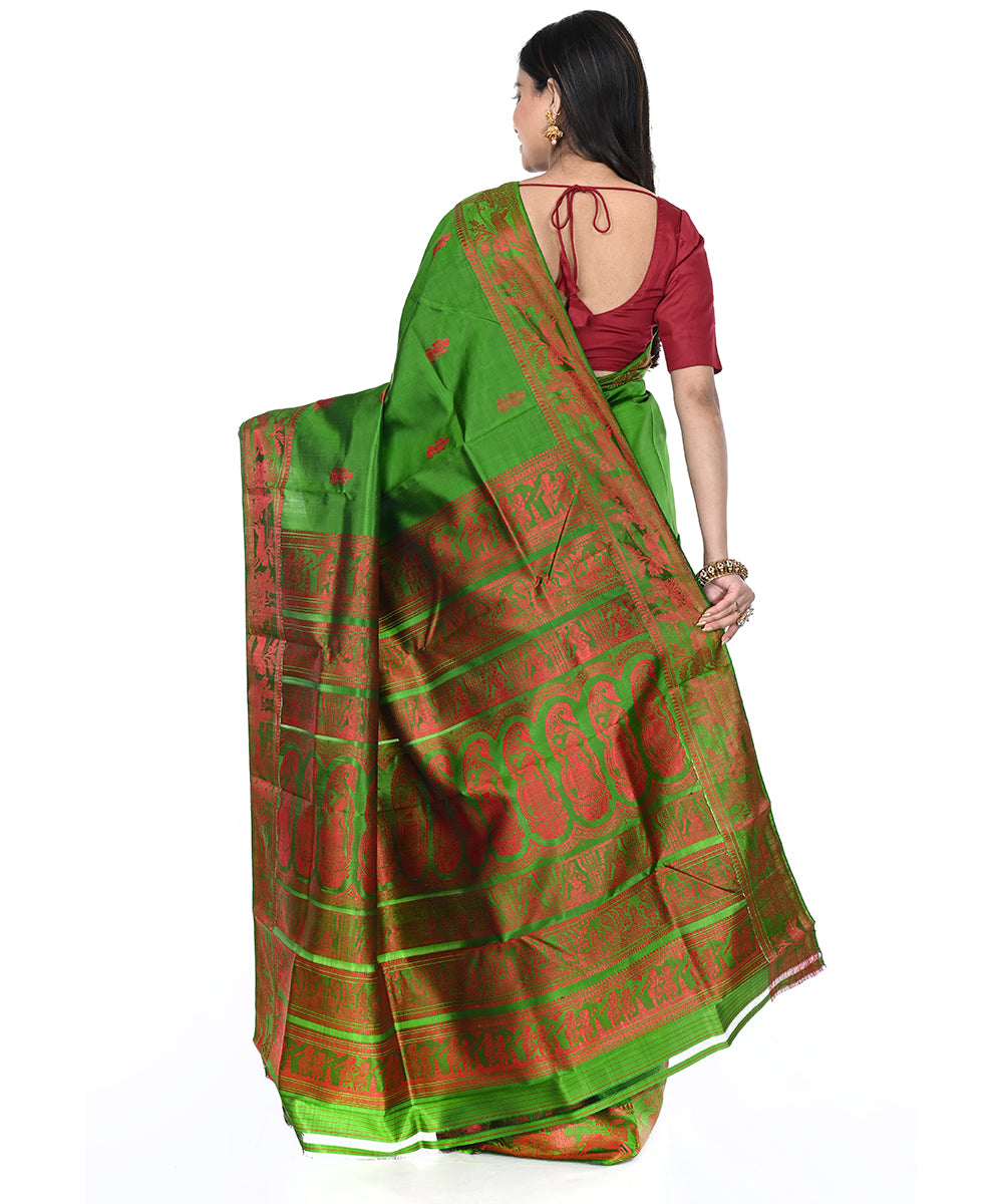 Green and red handwoven silk baluchari saree