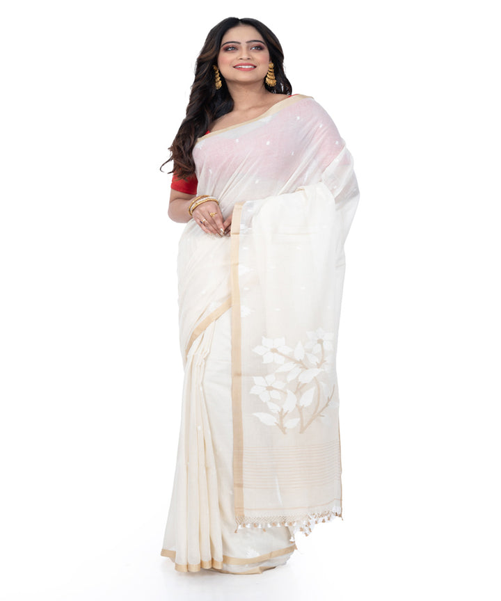 White cotton handwoven bengal saree
