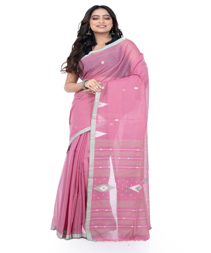 Pink cotton handwoven bengal saree