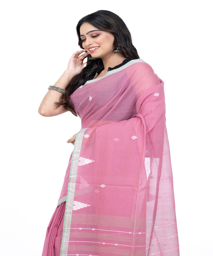 Pink cotton handwoven bengal saree