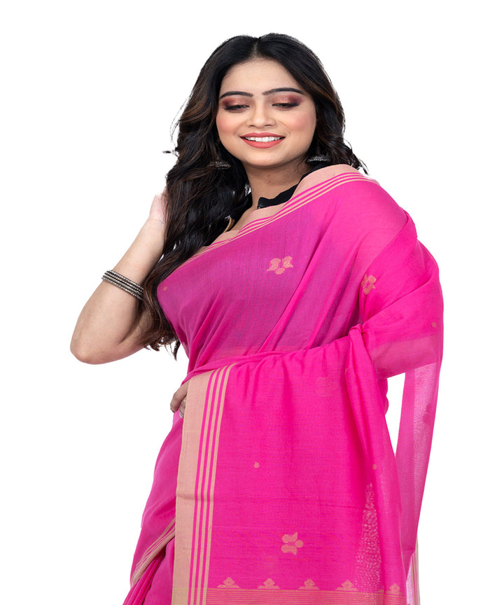 Dark pink cotton handwoven bengal saree
