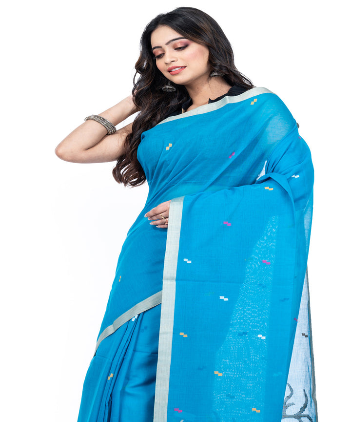 Sky blue cotton handwoven bengal saree