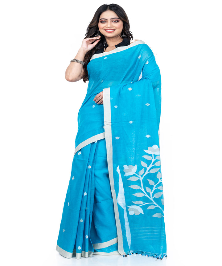 Sky blue cotton handloom bengal saree