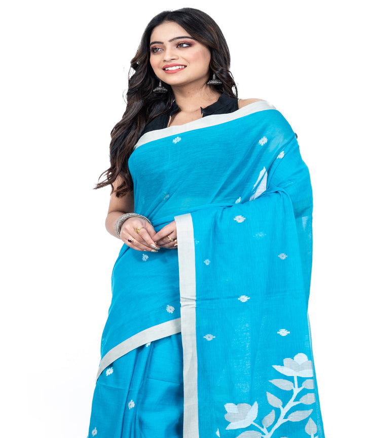 Sky blue cotton handloom bengal saree