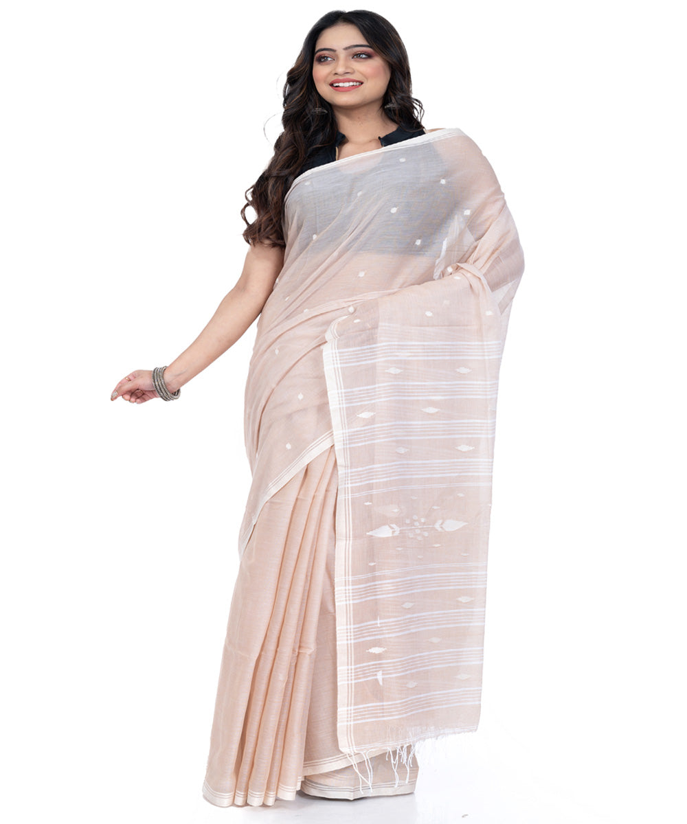 Light brown cotton handwoven bengal saree