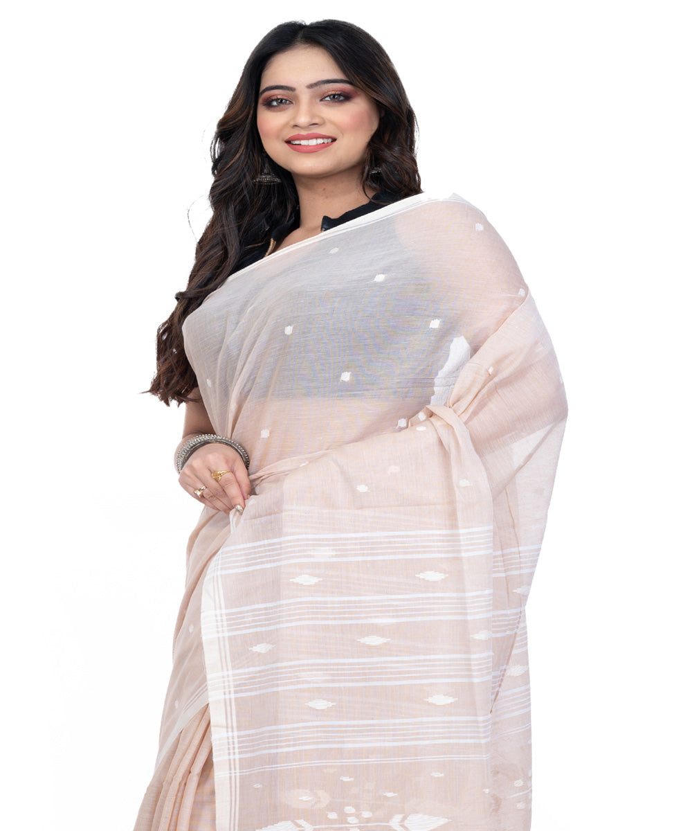 Light brown cotton handwoven bengal saree