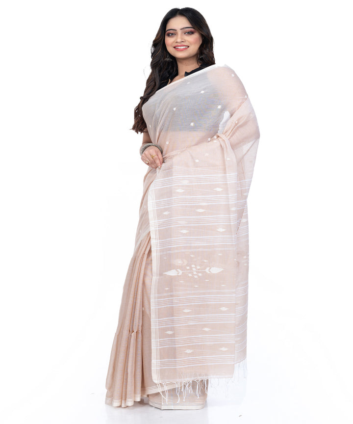 Light brown cotton handwoven bengal saree