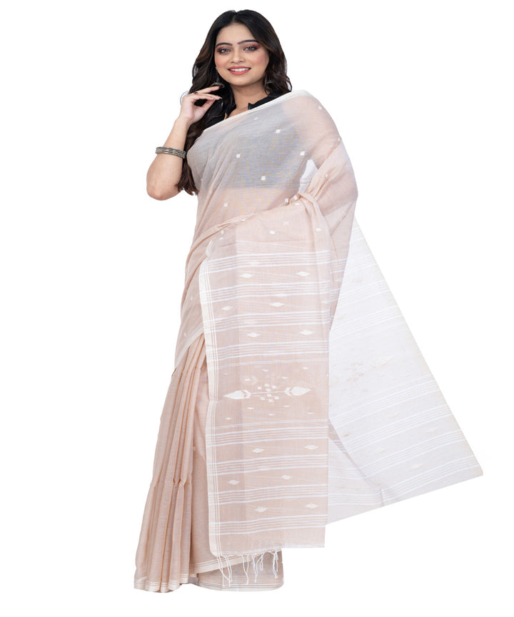 Light brown cotton handwoven bengal saree