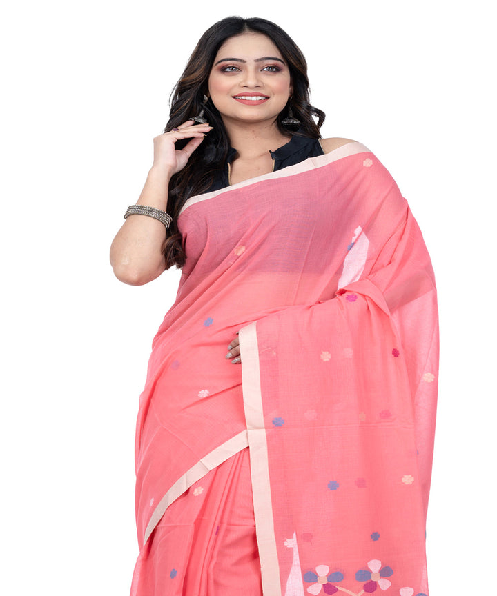 Pink multicolor cotton handwoven bengal saree