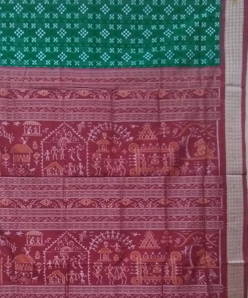 Dark green maroon silk handloom sambalpuri saree