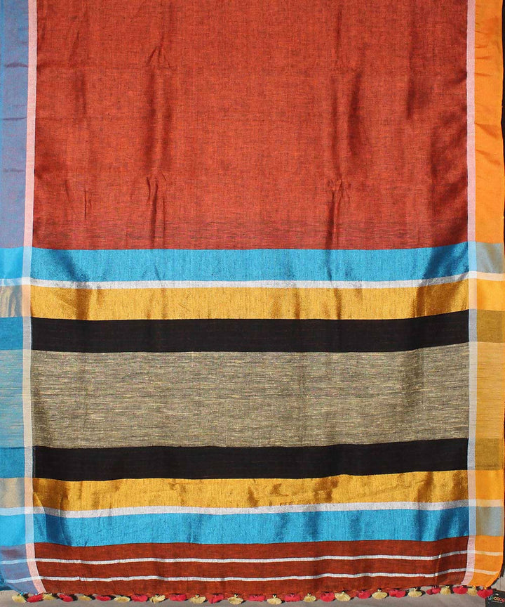 Rust handloom linen saree